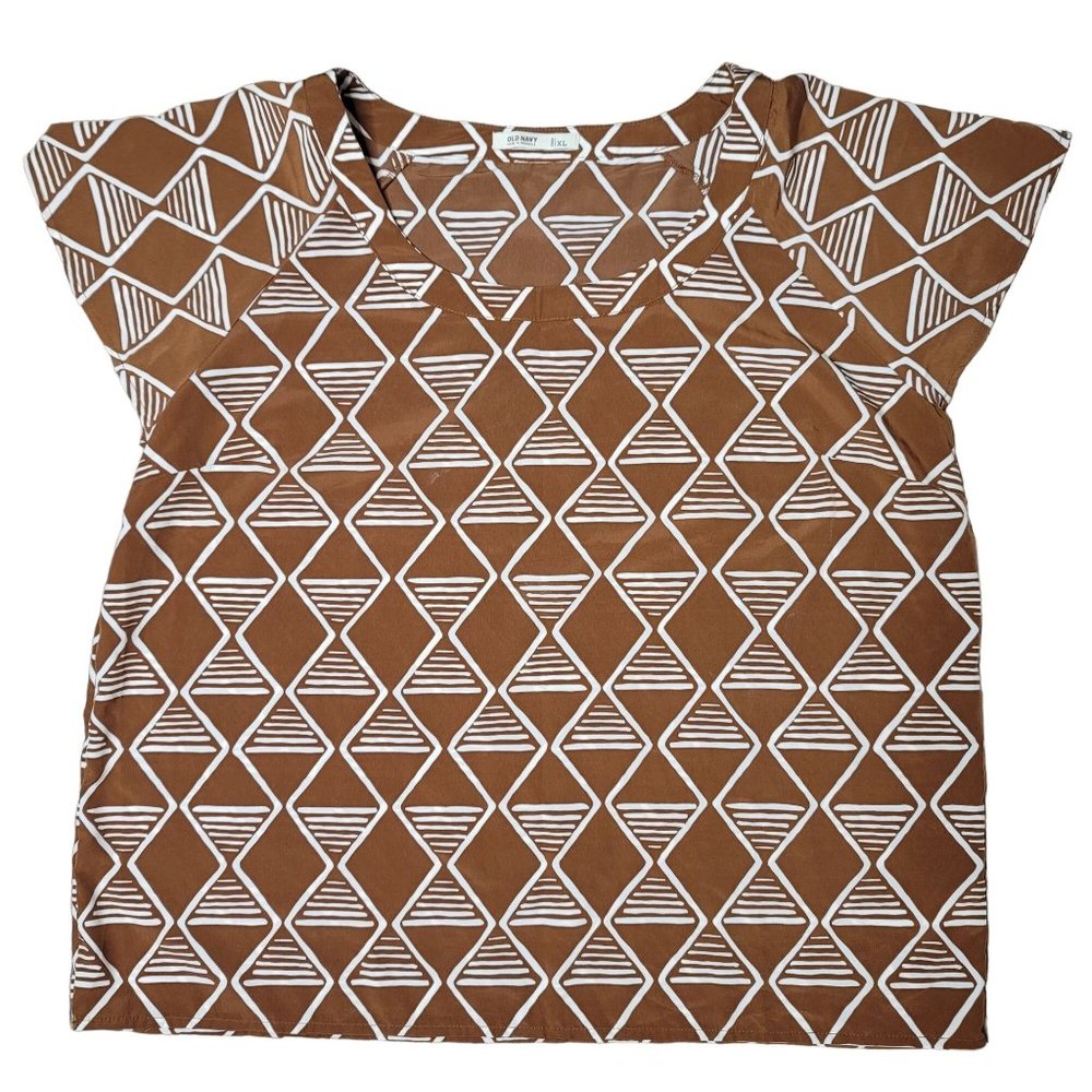 old navy rust orange and white geometric diamond shape tee shirt size XL